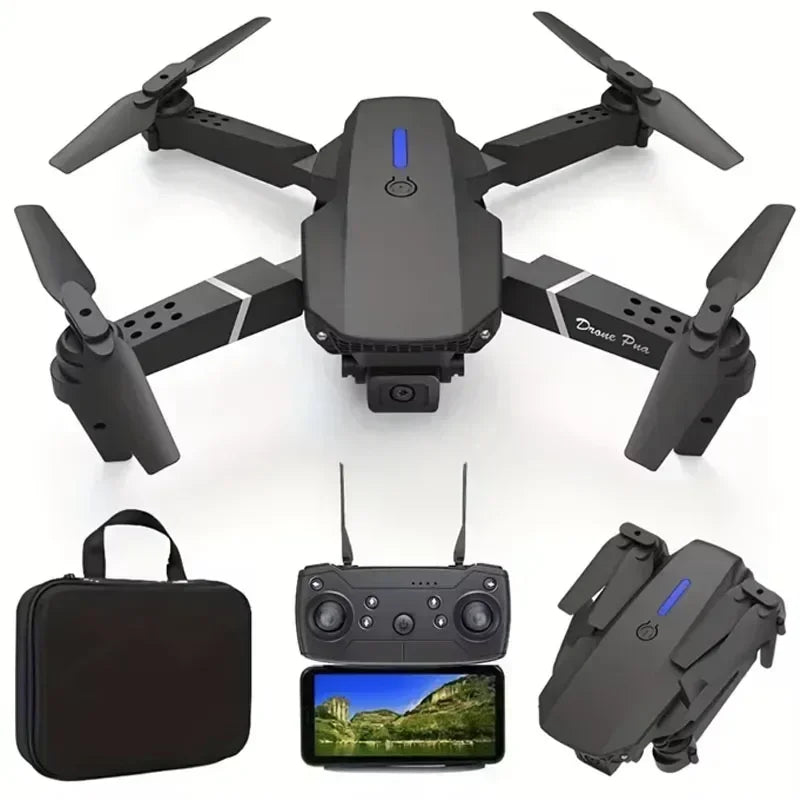 E88 Pro WiFi FPV Drone. Wide-angle HD 4K/1080P camera, height hold, foldable. Ideal RC quadcopter toy for Christmas boys gift.