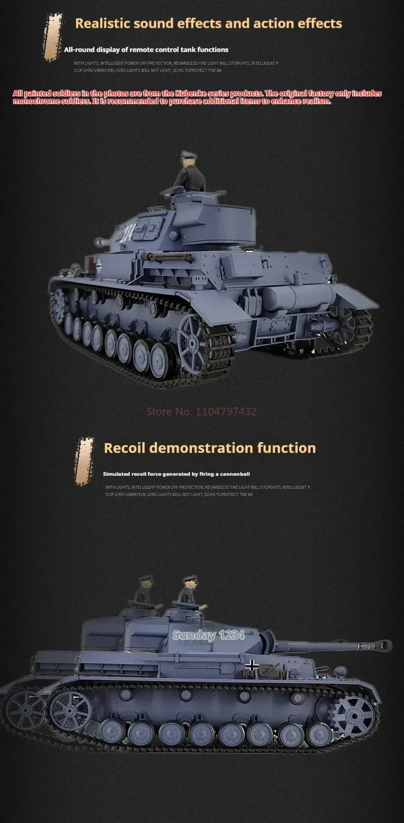 Henglong 3859 German IV F2 Electric Remote Control Tank Plays The Bullet And The Barrel Smokes The Military Model Toy.