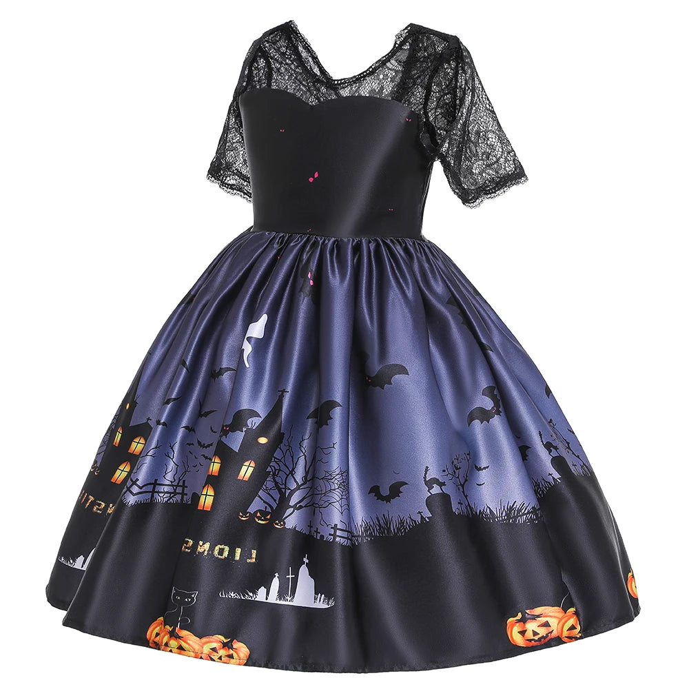 Halloween Bat Gothic Cosplay Girl Costumes Christmas Carnival Kids Pumpkin Birthday Costume for Children Princess Party Dresses