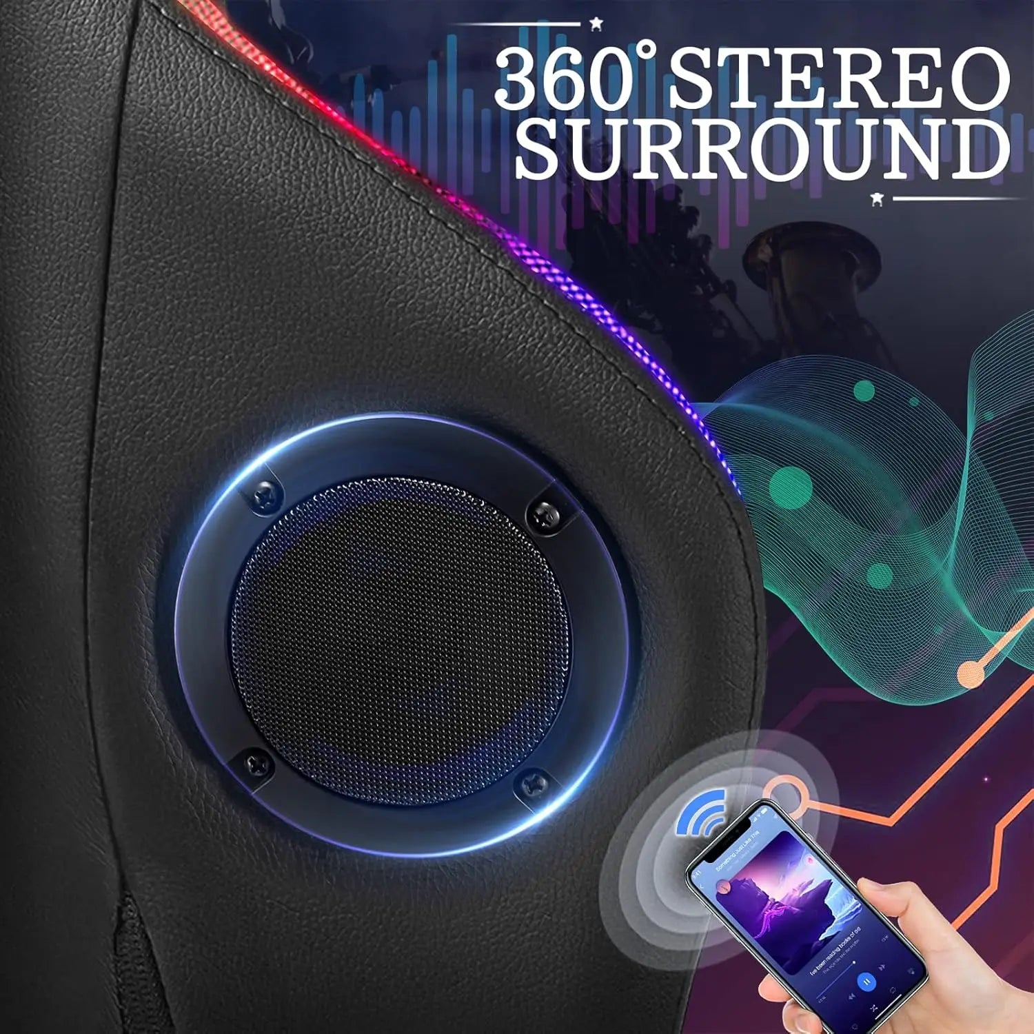 Gaming Chair with Bluetooth Speakers and RGB LED Lights Ergonomic Massage Computer Gaming Chair  Blue and Black