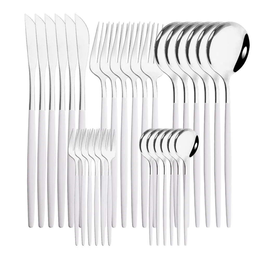 30Pcs/Set Stainless Steel Dinner Black Gold Dinnerware Set Knife Fruit Fork Spoon Cutlery Set Kitchen Tableware Silverware Sets