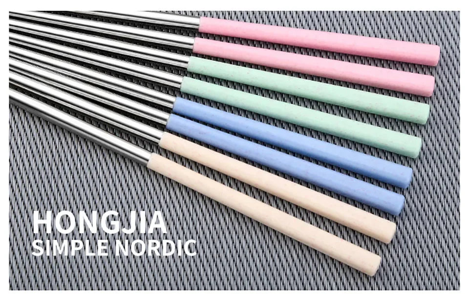 4pairs stainless steel chopsticks portable travel metal chopsticks food sushi sticks non slip reusable easy to clean