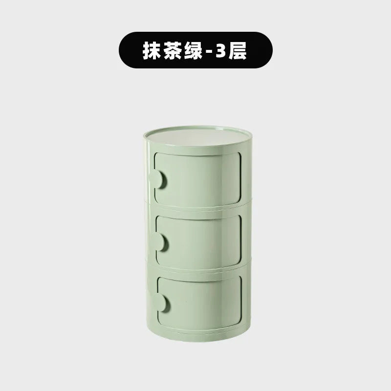 Household Nordic Bedside Table with Handle Portable Creative Round Storage Cabinet Bedroom Multi-Layer Modern Simple Plastic Sid