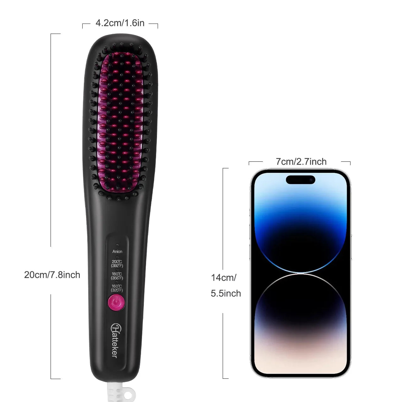 Hair Straightening Brush Portable Home Negative Ion Straightener with Multi-Heat Settings 3-Temp Ceramic Damage-Free Styling