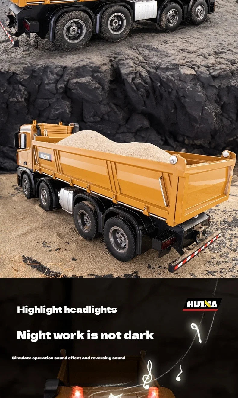 Huina 1536 1/14 Semi Alloy Transport Eight Wheeled Dump Truck With Sound And Light Remote Control Engineering Vehicle Toy Gift