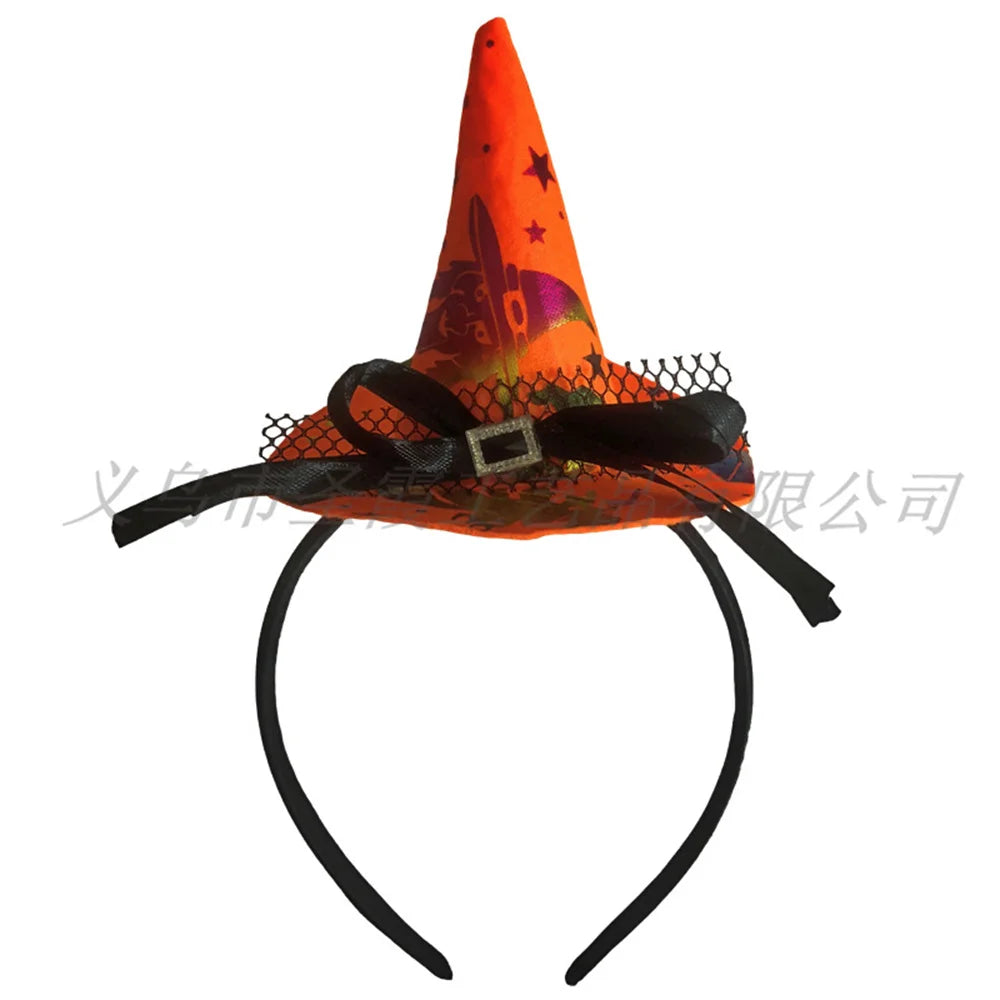 Mini Pointy Witch Hat Hairbands Spider Web Pumpkin Skull Shaped Hair Hoops For Kids Girls Halloween Headbands Cosplay Decoration