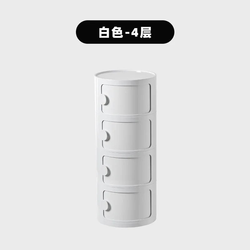 Household Nordic Bedside Table with Handle Portable Creative Round Storage Cabinet Bedroom Multi-Layer Modern Simple Plastic Sid