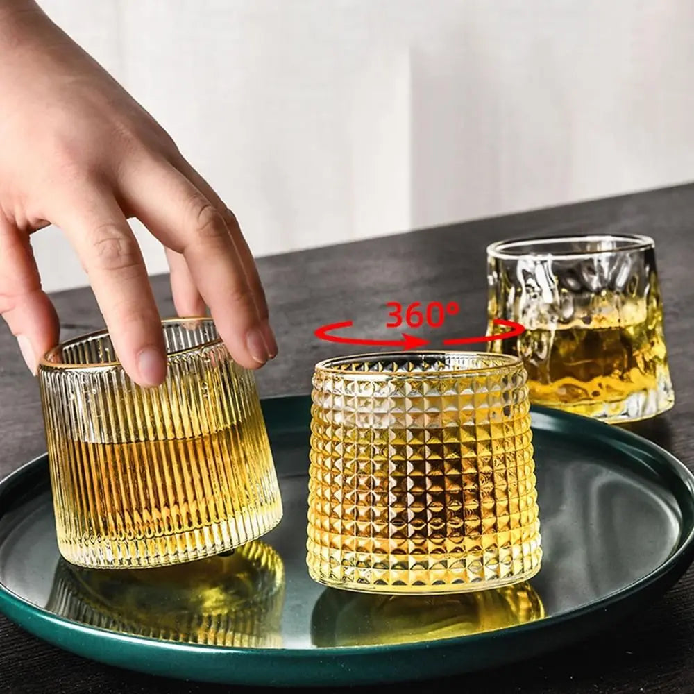 Whiskey Glasses Rotating Whisky Glass with Base 360 Rotate Degrees Crystal Rum Glass for Cocktail Party Drinking Glass