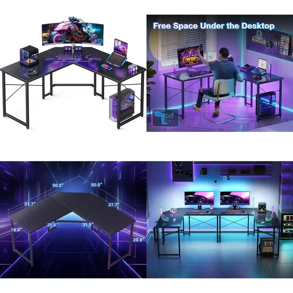 L Shaped Gaming Desk, Corner Desk Gaming Table for Home Office, Computer Desk Sturdy Writing Workstation for Small Space, Easy