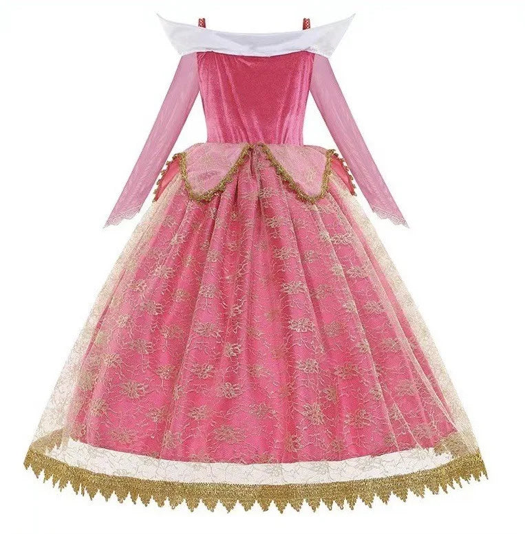 Halloween Costume  Autumn and Winter New Girls Aurora Dress Sleeping Beauty Princess Aurora Skirt Super Fairy Foreign Style Lace