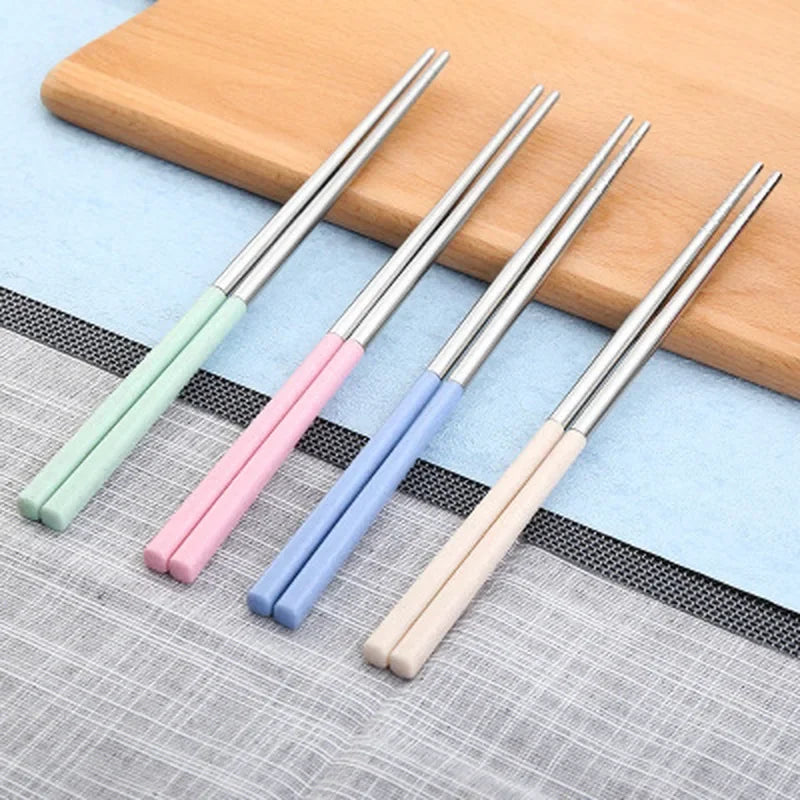 4pairs stainless steel chopsticks portable travel metal chopsticks food sushi sticks non slip reusable easy to clean