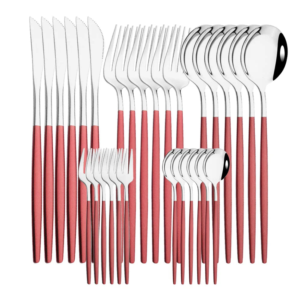 30Pcs/Set Stainless Steel Dinner Black Gold Dinnerware Set Knife Fruit Fork Spoon Cutlery Set Kitchen Tableware Silverware Sets