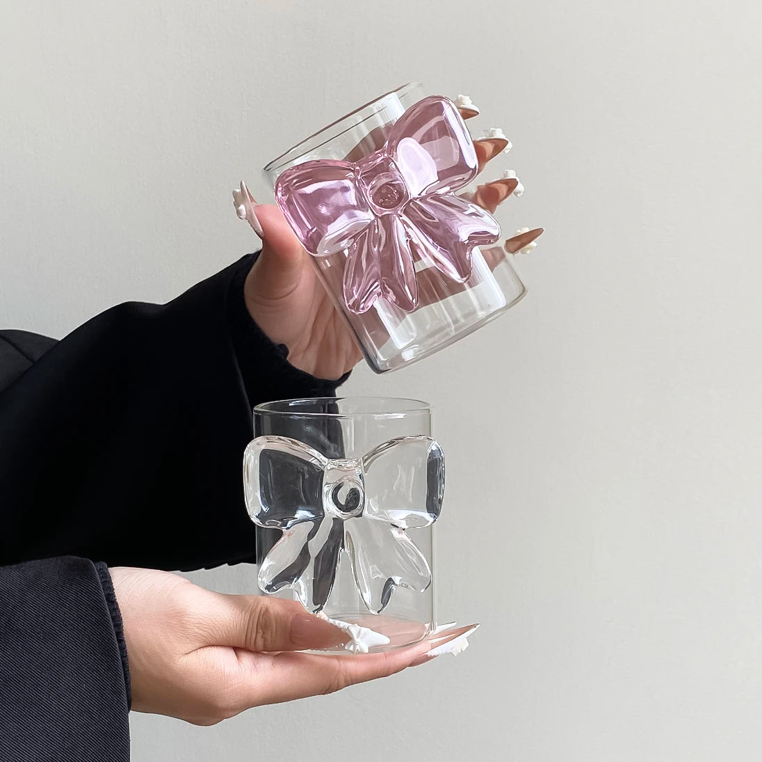 1Pc Handmade Glass Bow Tie Cup, Exquisite and Simple Bow Tie Glass Cup, Suitable for Daily Household Use as Drinking Cup, Milk Cup, Juice Cup, Candlelight Dinner, Family Party, Birthday Party Drinkware, Gift Giving