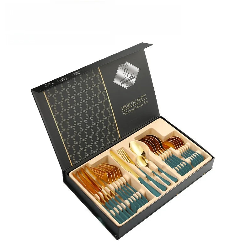 Stainl Steel Western Dining Utensils Set 24-Piece Set Steak Knife Fork Spoon Dinnerware Set Korean Sle Children's Cutler...