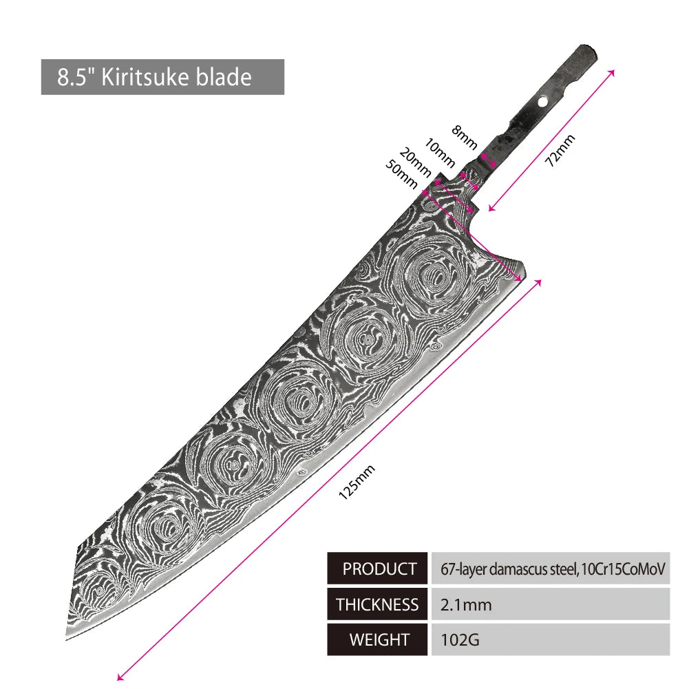 Amber Rose Pattern VG10 damascus steel kitchen blade chef knife kiritsuke nakiri santoku japanese petty DIY blade