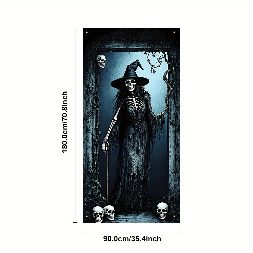 Halloween decoration party banner, terrifying skull Witch pattern polyester Halloween door hanging - Halloween party