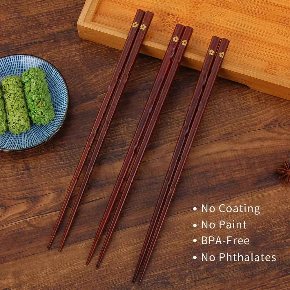 Japanese Cherry Blossom Chopsticks Natural Solid Wood High-end Reusable Tableware Anti Slip Chopsticks for Household Use
