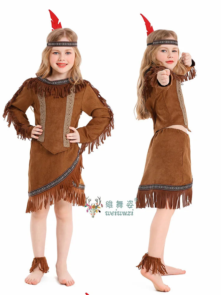 Halloween Children's Day Savages Indigenous Peoples Hunter Indian Chiefs Primitive Savages Role-playing Girls Indigenous Costume