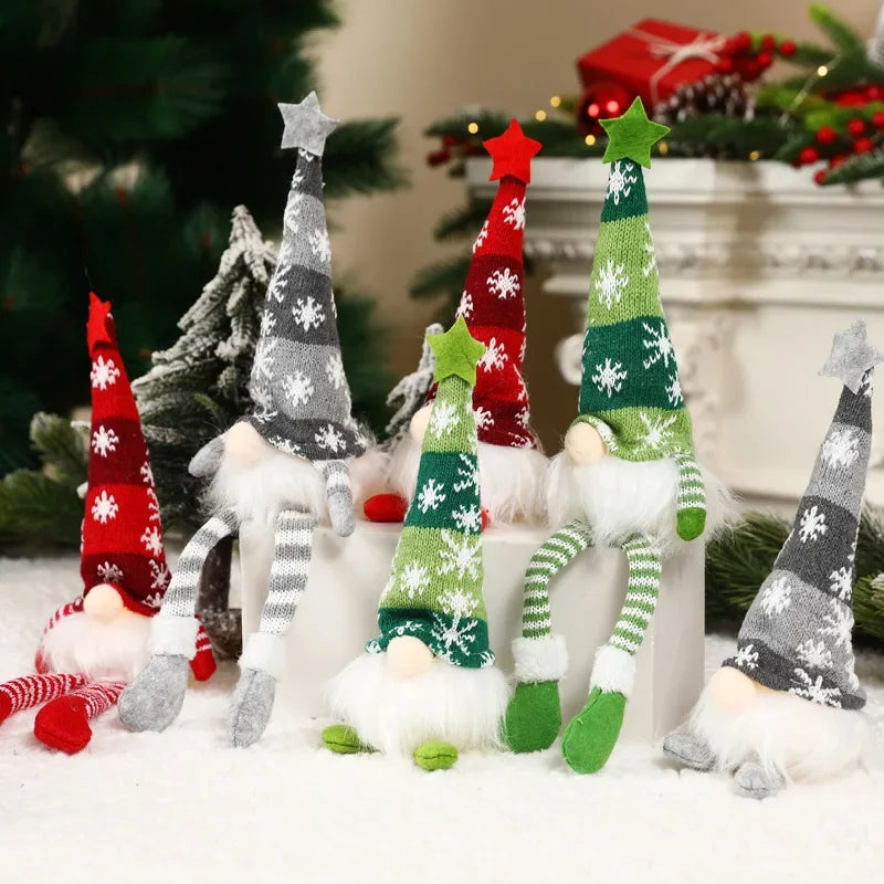 Christmas Faceless Doll Gnome Ornaments LED Light Plush Knitting Crafts Tree Pendant Christmas Decorations for Home Kids Gift