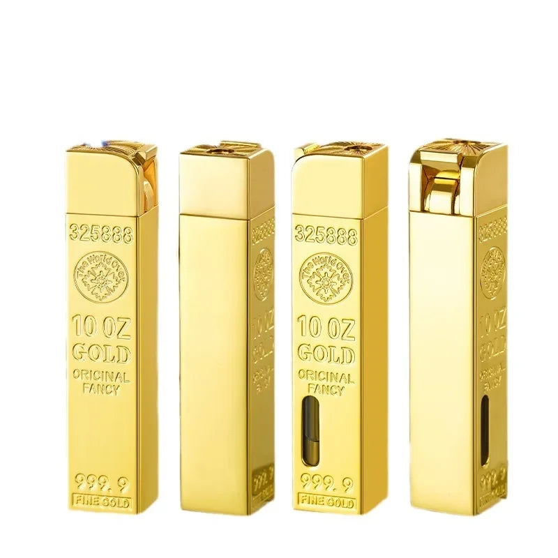 Gold Bar Gas Inflatable Lighter Cigarette Accessories Butane Lighters Metal Windproof Lighter Men's Luxury Lighter Gift Gadgets