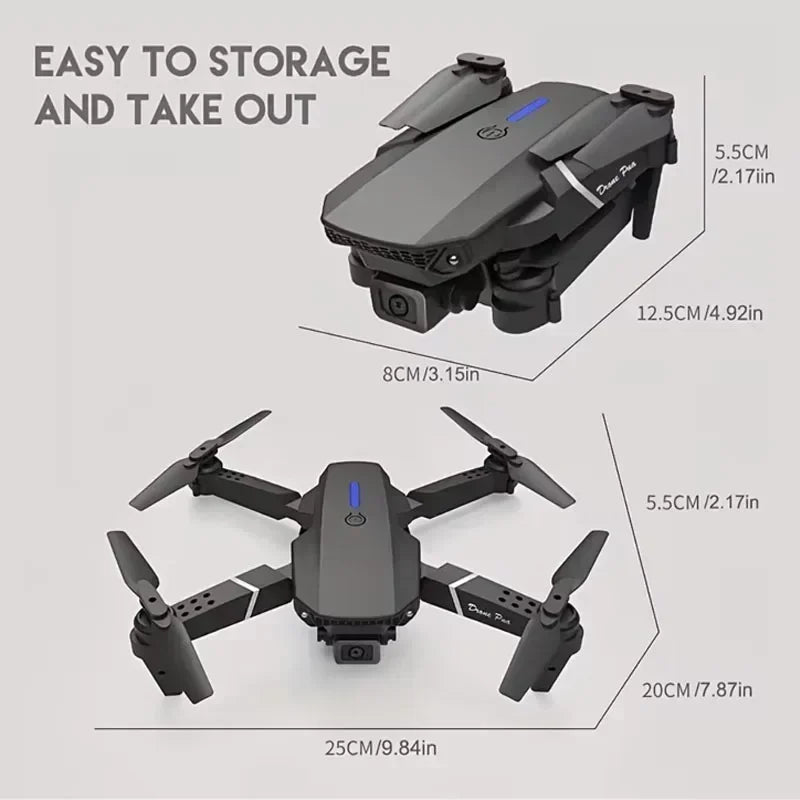 E88 Pro WiFi FPV Drone. Wide-angle HD 4K/1080P camera, height hold, foldable. Ideal RC quadcopter toy for Christmas boys gift.