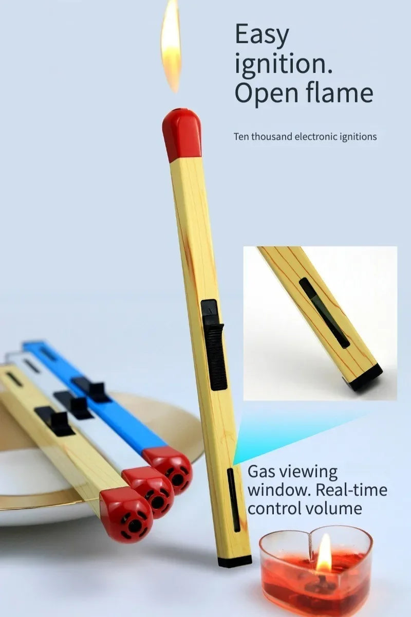 Creative Matchstick Shaped Lighter Refillable Practical Long Matchstick Lighter Adjustable Metal Lighter for Fireplaces Camping