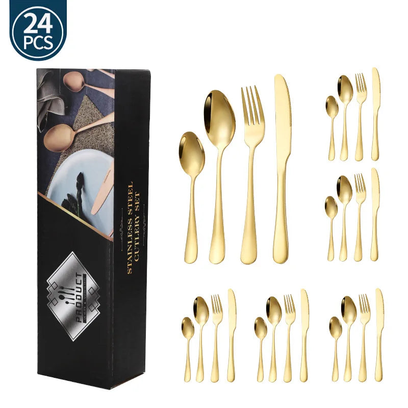 Stainl Steel Western Dining Utensils Set 24-Piece Set Steak Knife Fork Spoon Dinnerware Set Korean Sle Children's Cutler...