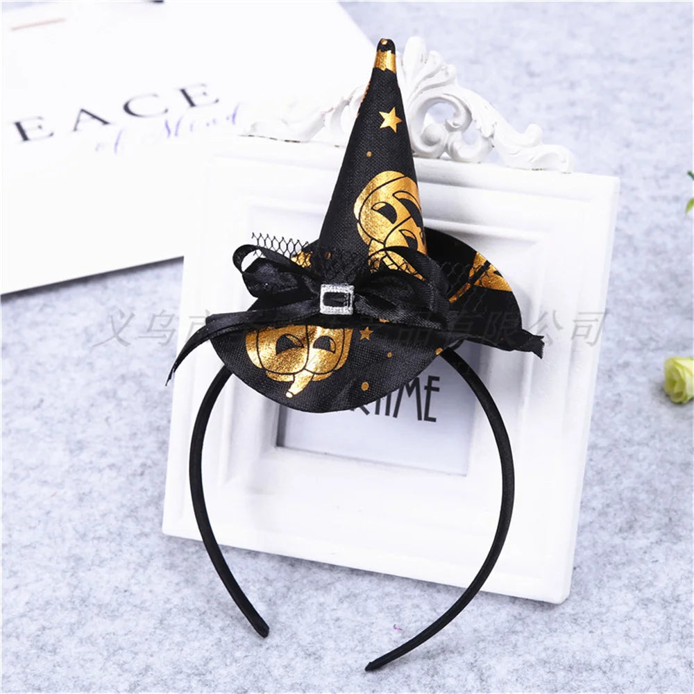 Mini Pointy Witch Hat Hairbands Spider Web Pumpkin Skull Shaped Hair Hoops For Kids Girls Halloween Headbands Cosplay Decoration