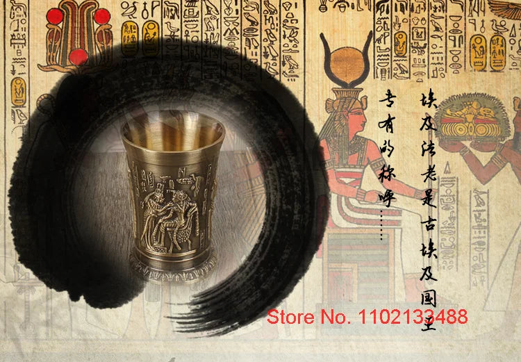 3 Pcs Lot Bronze Shot Glass Retro Egypt Small Wine Tasting Glasses 3D Relief Rameses Metal Baijiu Cup Liquor Spirits Soju Cups