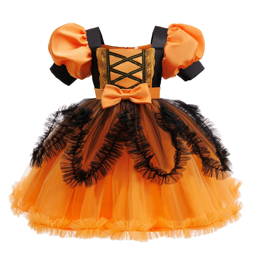 Halloween costume girl cosplay performance kids dress orange dress+pumpkin full set of special occasion costumes