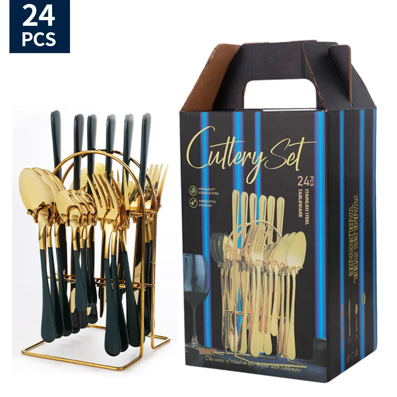 Stainl Steel Western Dining Utensils Set 24-Piece Set Steak Knife Fork Spoon Dinnerware Set Korean Sle Children's Cutler...