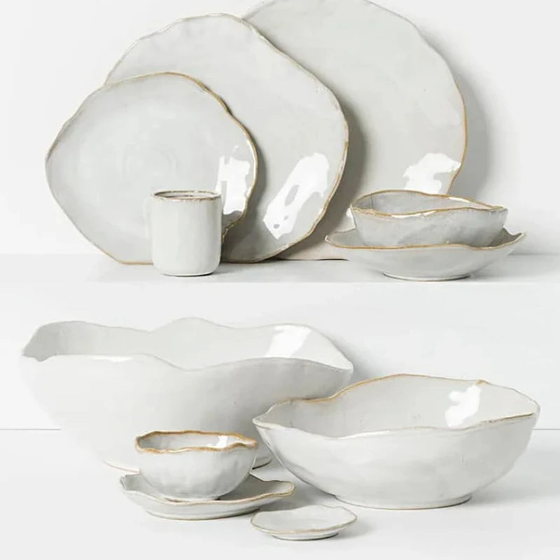 Dinner Plate Set - Rice, Soup, Noodle & Sushi Bowls with Sauce Dishes and Western Steak Plates for Versatile Dining