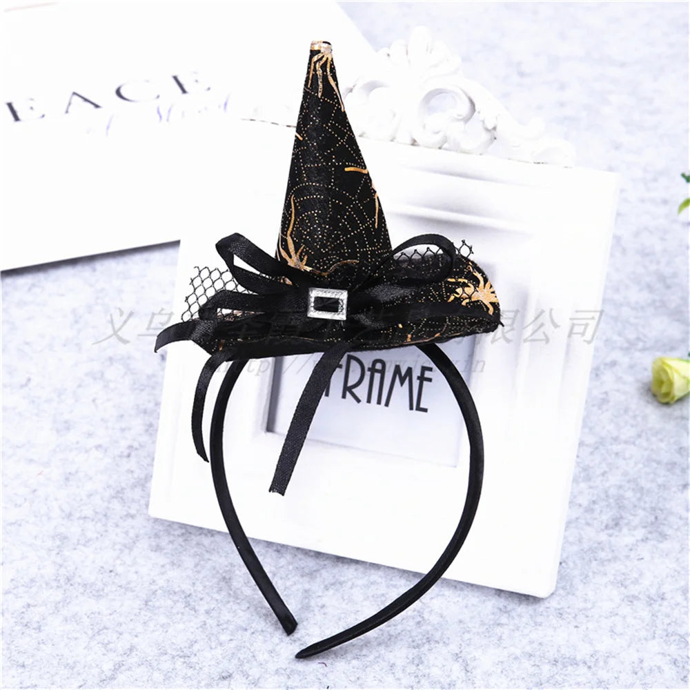 Mini Pointy Witch Hat Hairbands Spider Web Pumpkin Skull Shaped Hair Hoops For Kids Girls Halloween Headbands Cosplay Decoration