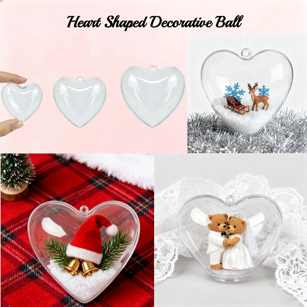 10pcs Clear Plastic Heart Ornaments Balls, Christmas Ornament Fillable Balls for DIY Crafts, Christmas Tree Decorations