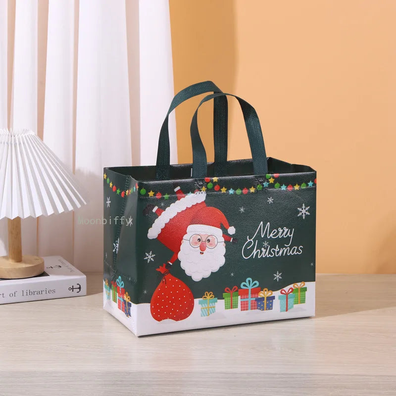 1PC New in Christmas Gift Bags Cartoon Cute Print Santa Elk Snowman Printing Non Woven Foldable Storage Handbag Party Supplies