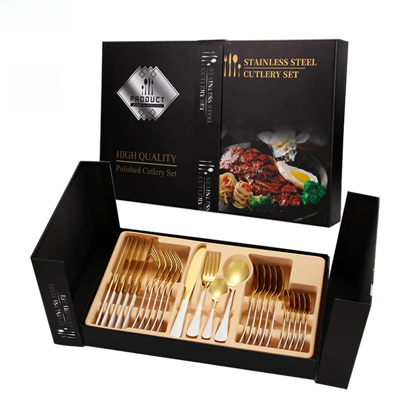 Stainl Steel Western Dining Utensils Set 24-Piece Set Steak Knife Fork Spoon Dinnerware Set Korean Sle Children's Cutler...