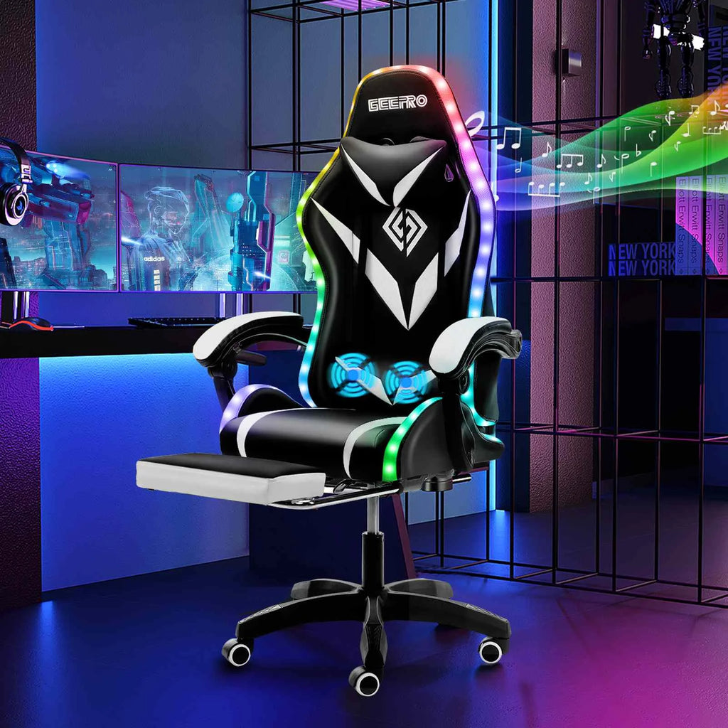 135 Degrees Gaming Chair RGB Light Office Chair Bluetooth Speaker Gamer Computer Chair Ergonomic Swivel 2 Point Massage Recliner