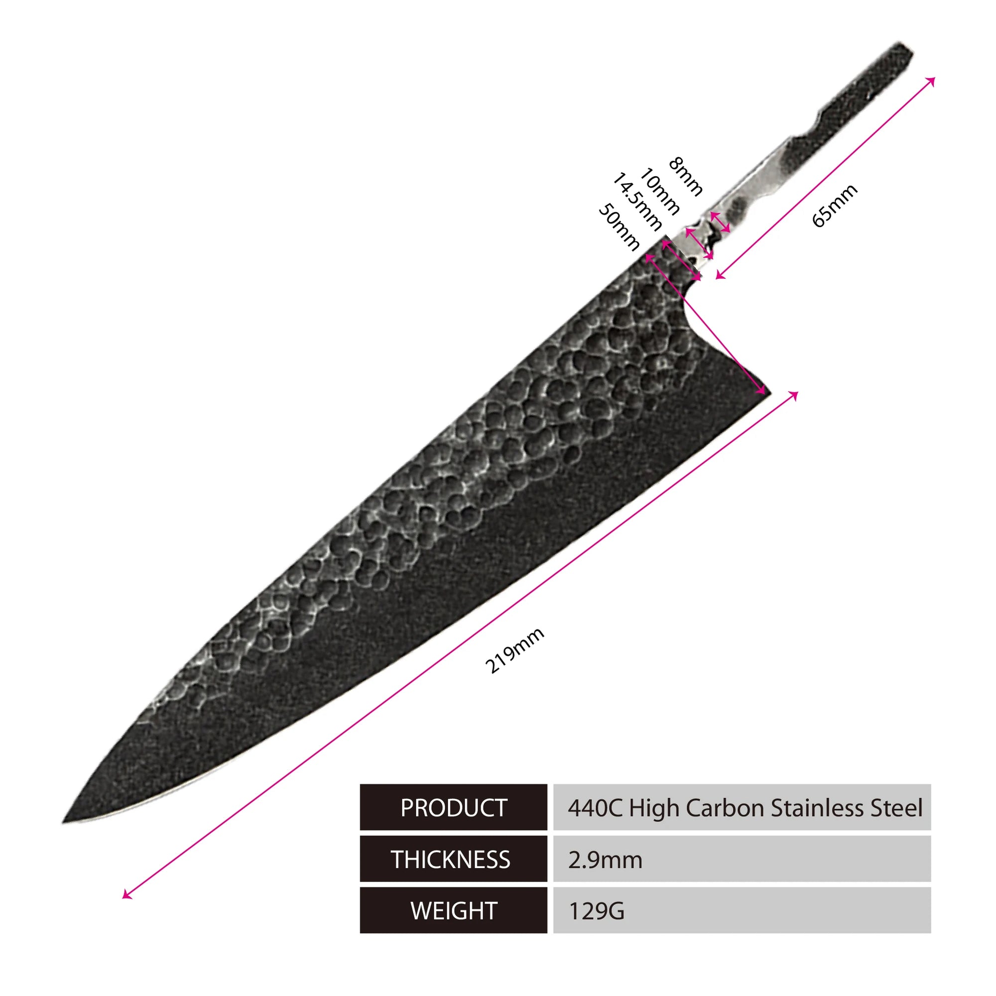 Amber 440C high carbon steel hammer black forge blade blank handle DIY knife blade