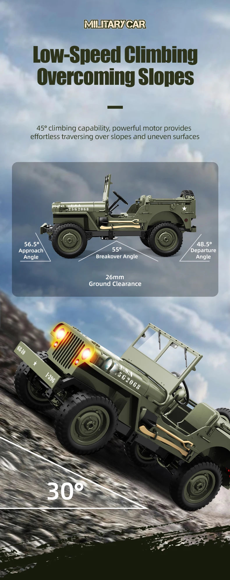 C8815 1/10 WILLYS 2.4G Rc Car 1941 4WD RTR Crawler Climbing Scale Military Truck Offroad Vehicle Adult Toys Gift For Kids