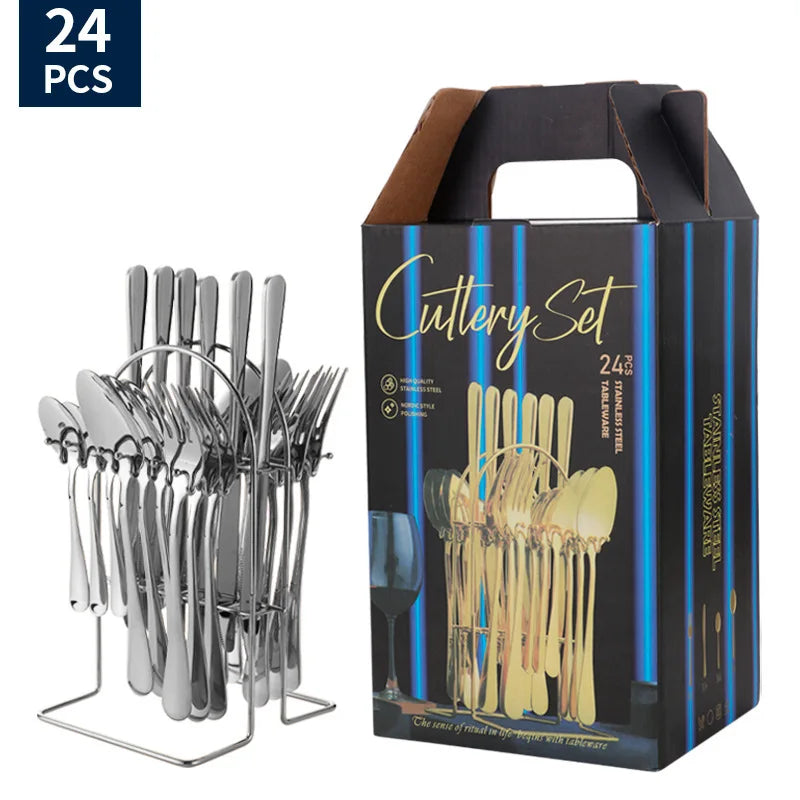 Stainl Steel Western Dining Utensils Set 24-Piece Set Steak Knife Fork Spoon Dinnerware Set Korean Sle Children's Cutler...