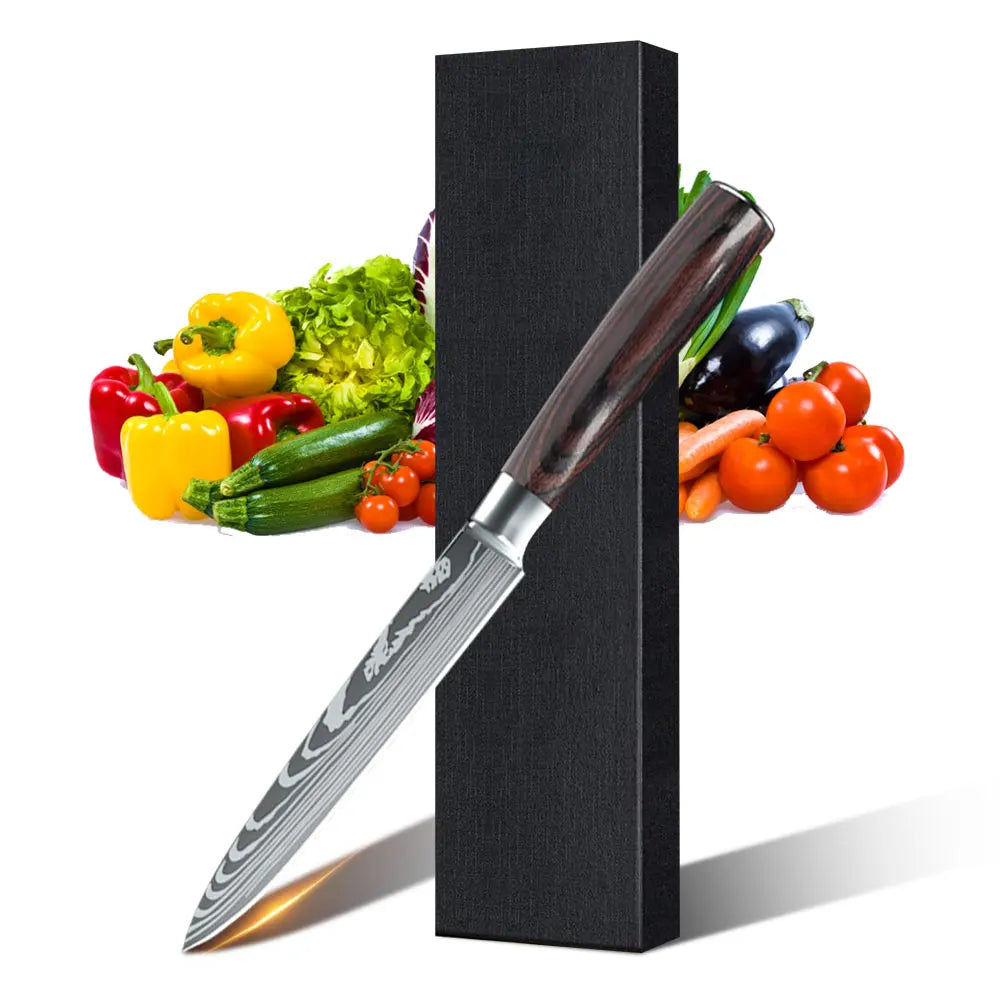 MDHAND 1-10PCS Chef knife Japanese Kitchen Knives Set Professional Laser Damascus Pattern Stainless Steel Cleaver Slicer Knife
