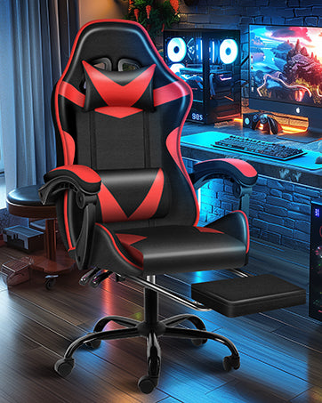 Racing Style Gaming Chair | Black & Blue Dual-Tone, Ergonomic Lumbar Support & Retractable Footrest | 360° Swivel, Full Recline,