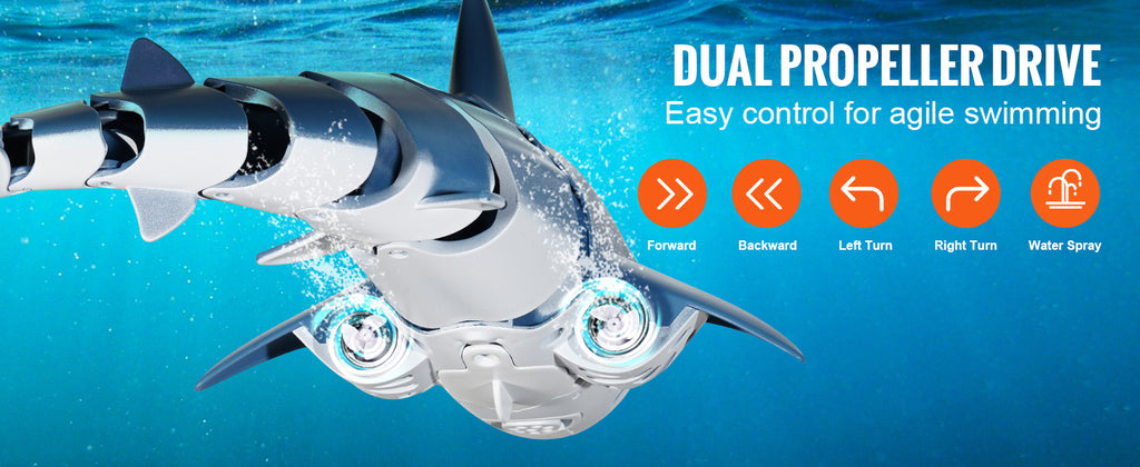 SucceBuy Intelligent RC Shark Whale Water Spray Toy Remote Control Ship Submarine Robot Fish Electrical Fish Toys for Children