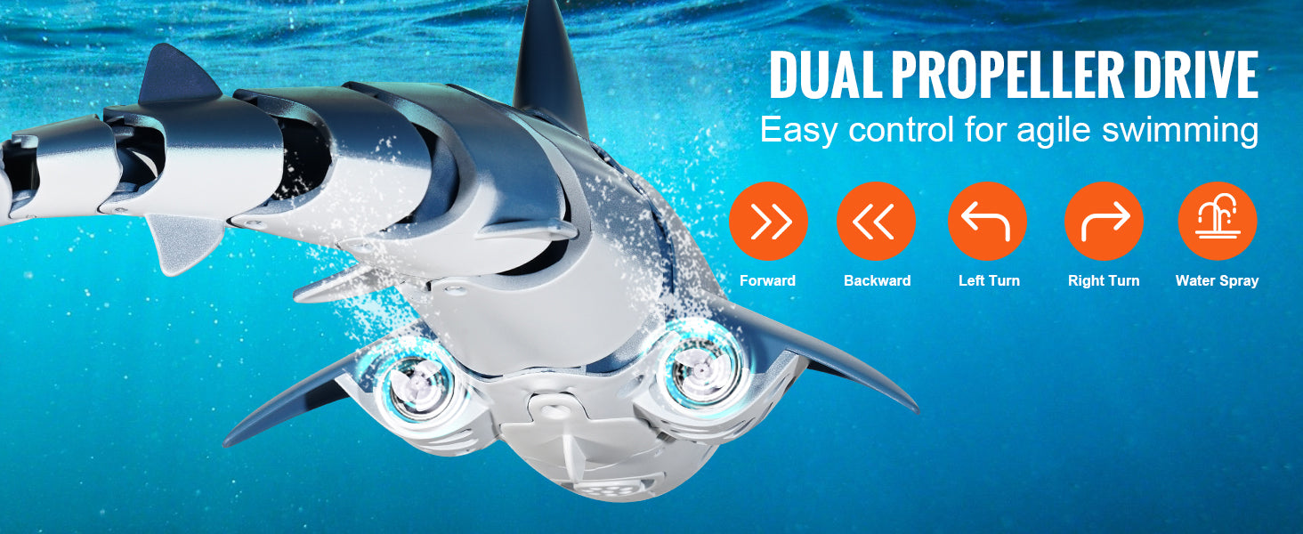 SucceBuy Intelligent RC Shark Whale Water Spray Toy Remote Control Ship Submarine Robot Fish Electrical Fish Toys for Children